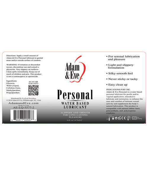 Adam & Eve Personal Water Based Lube - 16 Oz Eve's Body Shop Adam & Eve Personal Water Based Lube - 16 Oz Eve's Body Shop