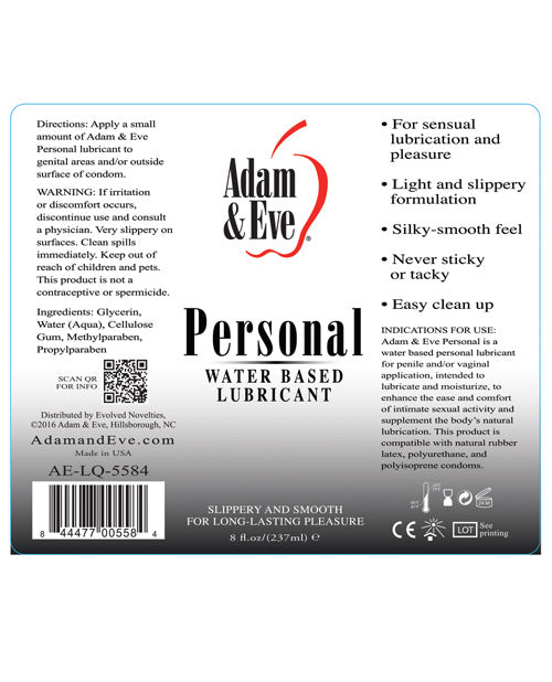 Adam & Eve Personal Water Based Lube - 8oz Eve's Body Shop Adam & Eve Personal Water Based Lube - 8oz Eve's Body Shop