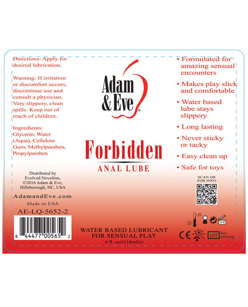Adam & Eve Forbidden Anal Water Based Lube - 4oz Eve's Body Shop Adam & Eve Forbidden Anal Water Based Lube - 4oz Eve's Body Shop