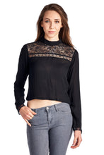 Urban Love Black Lace Panel Long Sleeve Crop Top - WholesaleClothingDeals - 1
