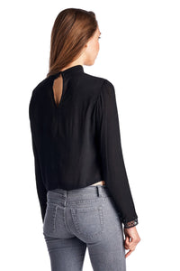 Urban Love Black Lace Panel Long Sleeve Crop Top - WholesaleClothingDeals - 4