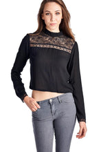 Urban Love Black Lace Panel Long Sleeve Crop Top - WholesaleClothingDeals - 5