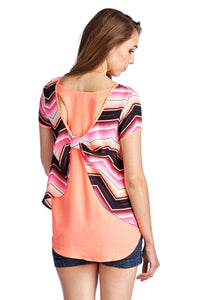 Urban Love Short Sleeve Shirred Front Top with Bow Back Detail - WholesaleClothingDeals - 3