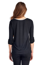 Urban Love Knit to Woven Colorblock Top with Pocket Heat Transfer - WholesaleClothingDeals - 3