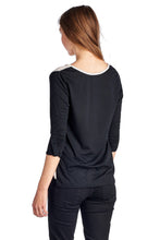 Urban Love Knit to Woven Colorblock Top with Pocket Heat Transfer - WholesaleClothingDeals - 4