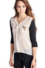 Urban Love Knit to Woven Colorblock Top with Pocket Heat Transfer - WholesaleClothingDeals - 5