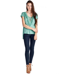 Christine V Teal Crochet Accent Split Back Top - WholesaleClothingDeals - 3