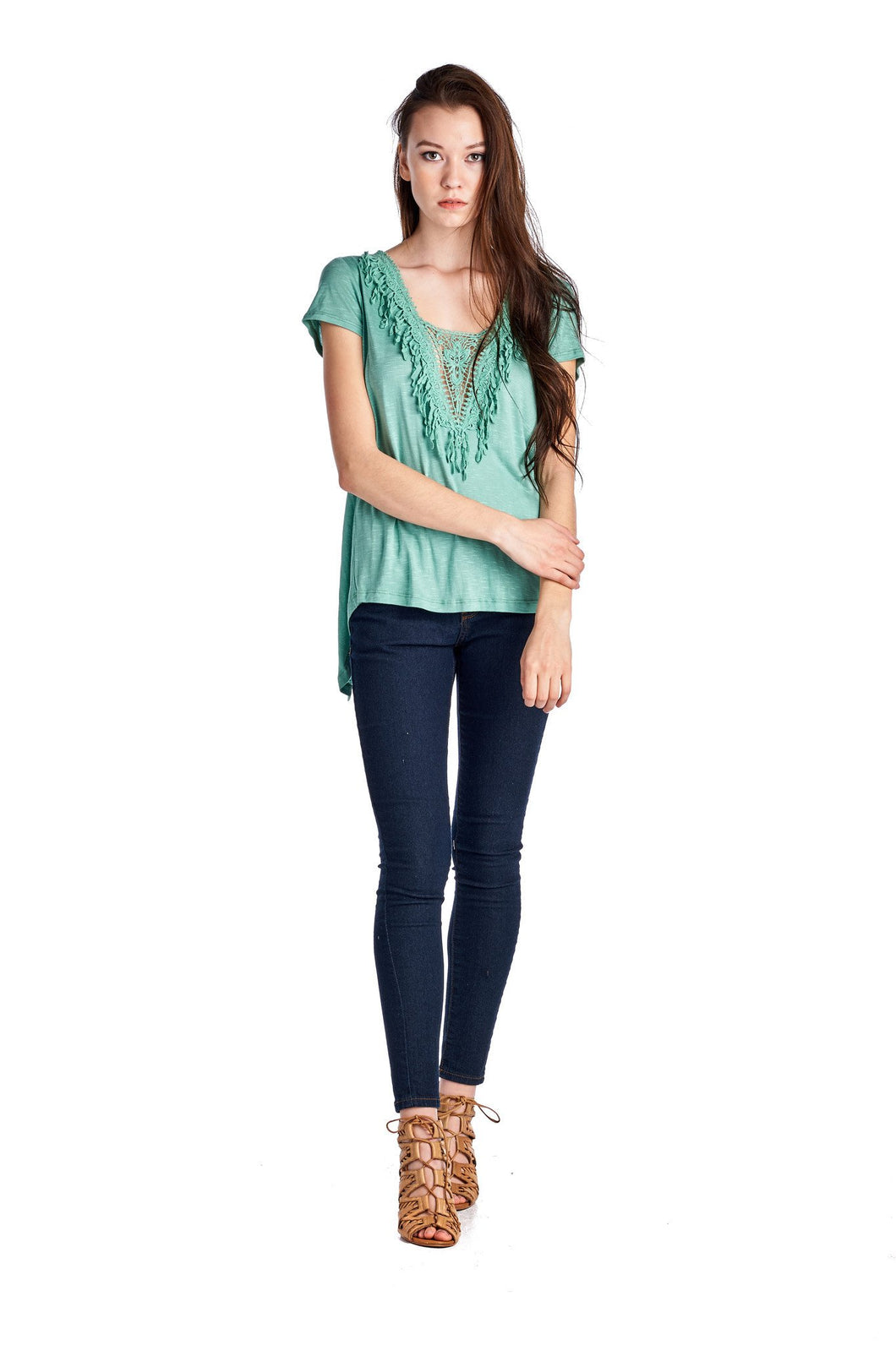 Christine V Teal Crochet Accent Split Back Top - WholesaleClothingDeals - 2