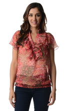 Christine V Printed Chiffon Smocked Waist Ruffle Top - WholesaleClothingDeals - 61