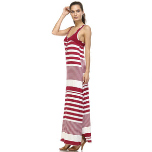 Christine V Variegated Stripe Rayon Spandex Maxi Tank Dress - WholesaleClothingDeals - 3