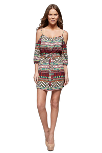 Women's Aztec Printed Cold Shoulder Tank Dress