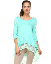 Urban Love 3/4 Sleeve Hi-Low Top with Lace Hem Detail - WholesaleClothingDeals - 1
