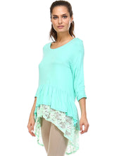 Urban Love 3/4 Sleeve Hi-Low Top with Lace Hem Detail - WholesaleClothingDeals - 2