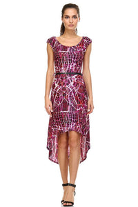 Women's Abstract Print Belted Hi-Low Dress