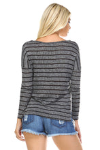 Marcelle Margaux Long Sleeve Stripe Hatchi Top with Crochet Front Hem -  - 3