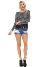 Marcelle Margaux Long Sleeve Stripe Hatchi Top with Crochet Front Hem -  - 4