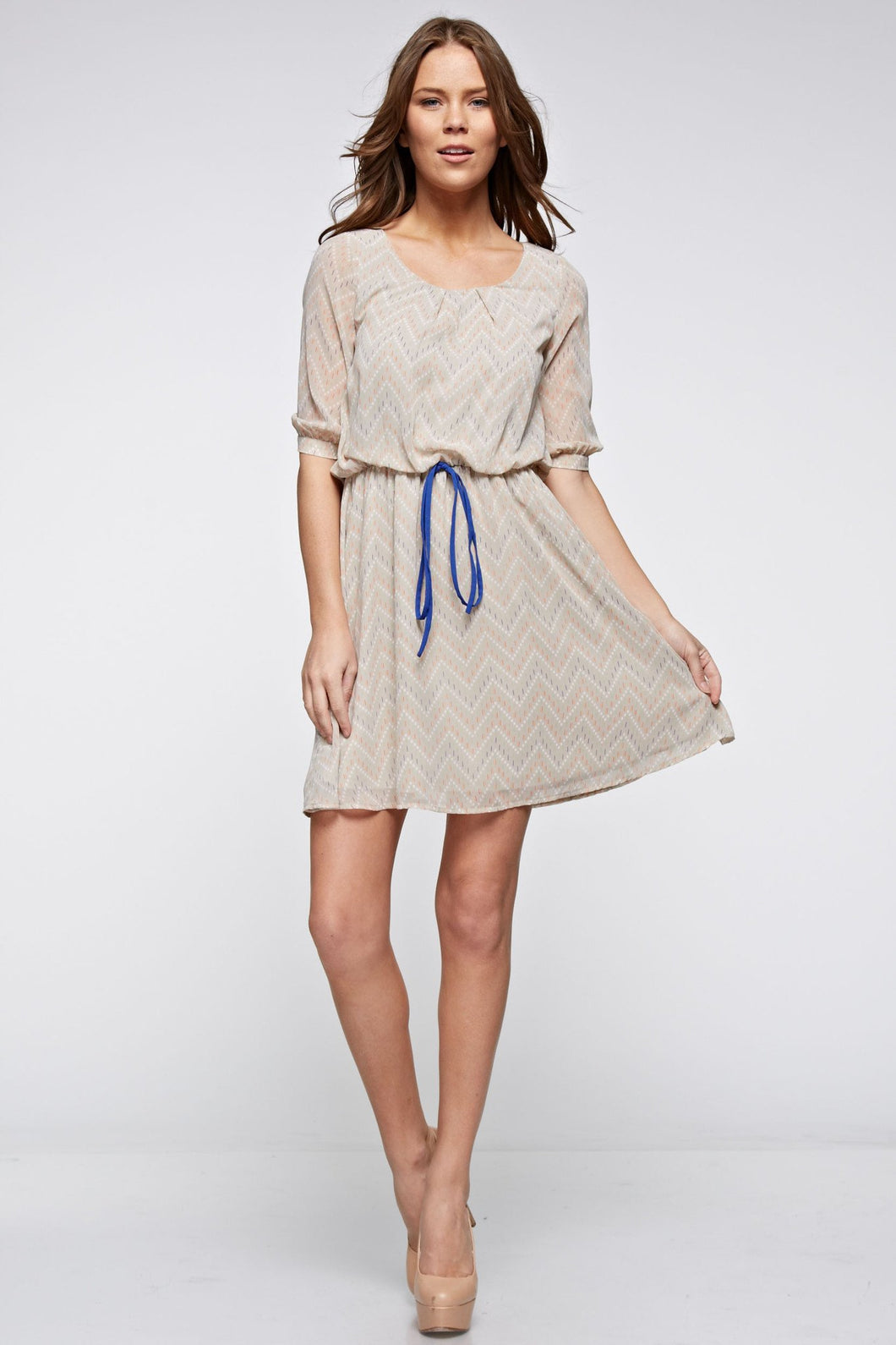 Urban Love Printed Waist Tie Chiffon Bubble Dress - WholesaleClothingDeals