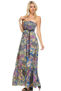 Marcelle Margaux Paisley Printed Strapless Belted Maxi Dress -  - 2