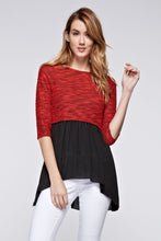 Urban Love Knit to Woven 3/4 Sleeve Colorblock Shirt Dress - WholesaleClothingDeals