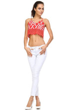 Women's Printed Halter Crop Top with Crochet Trim