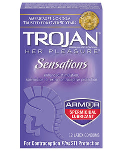 Trojan Her Pleasure Spermicidal Lubricant Condoms - Box Of 12 Eve's Body Shop Trojan Her Pleasure Spermicidal Lubricant Condoms - Box Of 12 Eve's Body Shop