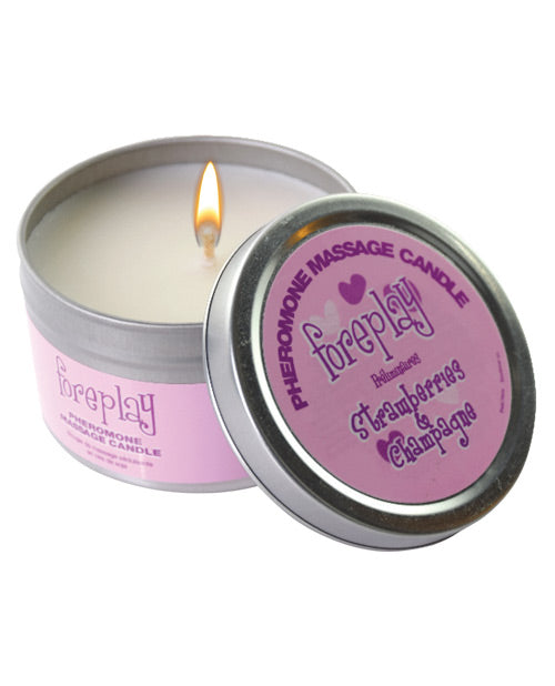 Foreplay Pheromone Soy Massage Candle - 4 Oz Strawberries & Champagne