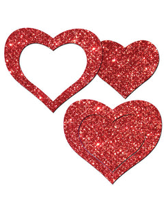Pastease Glitter Peek A Boob Hearts - Red O-s