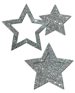 Pastease Glitter Peek A Boob Stars - Silver O-s