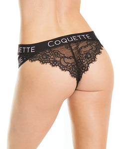 Fine Lace Back Panty W-double Strap Waistband Black O-s