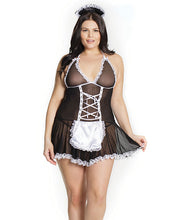Fashion French Maid Chemise W-attached Apron & Headpiece Black-white Qn