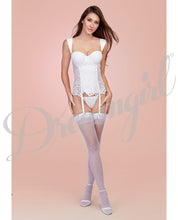 Lace Bustier & Mesh W-partial Satin Lining, Boning, Adjustable-removable Gartrs Deep White 32