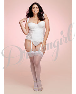 Lace Bustier & Mesh W-partial Satin Lining, Boning, Adjustable-removable Gartrs Deep White 40
