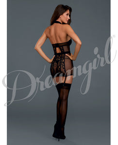 Lace Chemise Garter Slip W-neck Collar Strap & Removable Shoulder Straps Black Xs