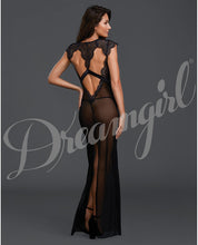 Sheer & Lace Gown W-g-string Black Lg