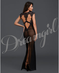 Sheer & Lace Gown W-g-string Black Md