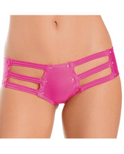 Strappy Front & Back Jeweled Booty Shorts Neon Pink O-s