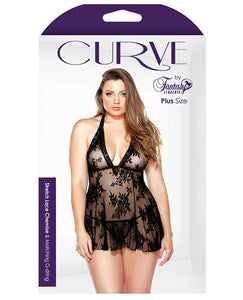 Curve Stretch Lace Chemise & Matching G-string Black 3x-4x