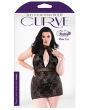 Curve Selena High Neck Floral Lace Dress W-g-string Black 3x-4x