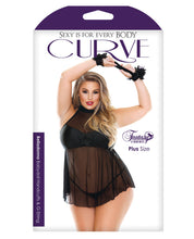 Curve Mesh Babydoll W-g-string & Handcuffs Black 1x-2x