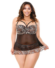 Curve Delilah Lace Babydoll W-molded Cups & Matching Panty Leopard 1x-2x