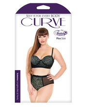 Curve Katrina Long Line Bra W-matching High Waist Lace Panty Black-lime Green 1x-2x