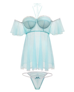 Spring-summer Off The Shoulder Babydoll & Panty Mint L-xl