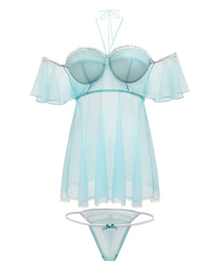 Spring-summer Off The Shoulder Babydoll & Panty Mint S-m