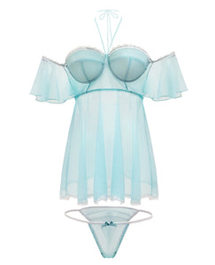 Spring-summer Off The Shoulder Babydoll & Panty Mint 1x-2x