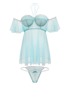Spring-summer Off The Shoulder Babydoll & Panty Mint 3x-4x