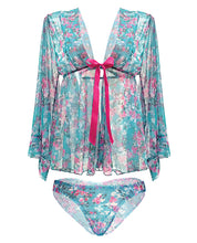Spring-summer Floral Mesh Robe W-tie Front Floral L-xl