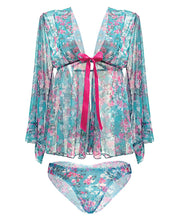 Spring-summer Floral Mesh Robe W-tie Front Floral S-m