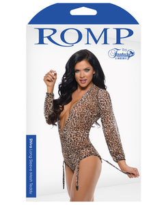 Romp Shiva Long Sleeved Animal Print Teddy W-detachable Garters & Snap Closure Leopard L-xl