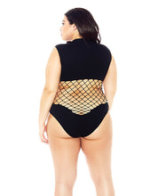 Diamond Net Mid Section Seamless Teddy Black Qn