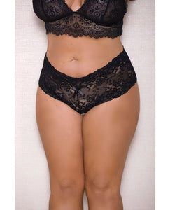 Lace & Pearl Boyshort W-satin Bow Accents Black 3x-4x